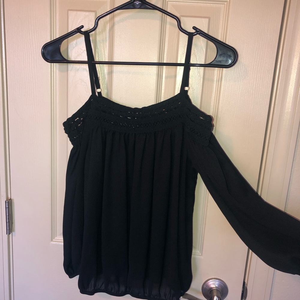 Black strappy off the shoulder blouse